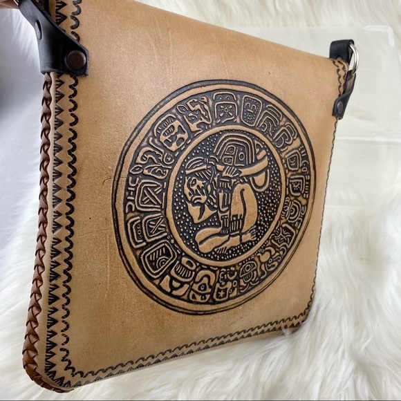 NEW RAW LEATHER MEXICAN CROSSBODY BAG - Picture 4 of 14